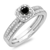 0.55 Carat (ctw) 14K White Gold Round Cut Black & White Diamond Ladies Halo Engagement Bridal Ring With Matching Band Set 1/2 CT