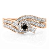 0.65 Carat (ctw) 10K Rose Gold Round Black & White Diamond Ladies Twisted Swirl Bridal Halo Engagement Ring With Matching Band Set