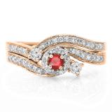 0.65 Carat (ctw) 10K Rose Gold Round Red Ruby & White Diamond Ladies Twisted Swirl Bridal Halo Engagement Ring With Matching Band Set