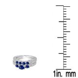 1.50 Carat (ctw) 14K White Gold Round Cut Blue Sapphire Ladies Vintage 3 Stone Bridal Engagement Ring With Matching 4 Stone Engagement Ring