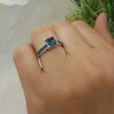 1.60 Carat (ctw) 14K White Gold Princess & Round Cut London Blue Topaz Ladies Bridal Solitaire With Accents Engagement Ring