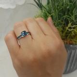 1.60 Carat (ctw) 14K White Gold Princess & Round Cut London Blue Topaz Ladies Bridal Solitaire With Accents Engagement Ring