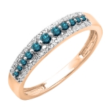 0.25 Carat (ctw) 10k Rose Gold Round Blue & White Diamond Ladies Anniversary Wedding Band Ring 1/4 CT