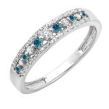 0.25 Carat (ctw) 14k White Gold Round Blue & White Diamond Ladies Anniversary Wedding Band Ring 1/4 CT