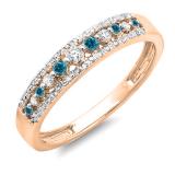 0.25 Carat (ctw) 18k Rose Gold Round Blue & White Diamond Ladies Anniversary Wedding Band Ring 1/4 CT