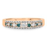0.25 Carat (ctw) 18k Rose Gold Round Blue & White Diamond Ladies Anniversary Wedding Band Ring 1/4 CT