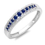 0.25 Carat (ctw) 10k White Gold Round Blue Sapphire & White Diamond Ladies Anniversary Wedding Band Ring 1/4 CT
