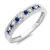 0.25 Carat (ctw) 10k White Gold Round Blue Sapphire & White Diamond Ladies Anniversary Wedding Band Ring 1/4 CT