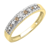 0.25 Carat (ctw) 10k Yellow Gold Round Champagne & White Diamond Ladies Anniversary Wedding Band Ring 1/4 CT