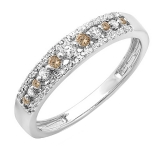 0.25 Carat (ctw) 14k White Gold Round Champagne & White Diamond Ladies Anniversary Wedding Band Ring 1/4 CT