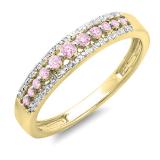 0.25 Carat (ctw) 10k Yellow Gold Round Pink Sapphire & White Diamond Ladies Anniversary Wedding Band Ring 1/4 CT