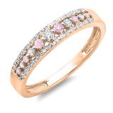0.25 Carat (ctw) 10k Rose Gold Round Pink Sapphire & White Diamond Ladies Anniversary Wedding Band Ring 1/4 CT