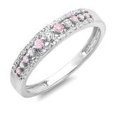 0.25 Carat (ctw) 18k White Gold Round Pink Sapphire & White Diamond Ladies Anniversary Wedding Band Ring 1/4 CT