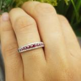 0.25 Carat (ctw) 14k White Gold Round Red Ruby & White Diamond Ladies Anniversary Wedding Band Ring 1/4 CT