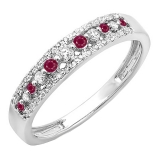 0.25 Carat (ctw) 10k White Gold Round Red Ruby & White Diamond Ladies Anniversary Wedding Band Ring 1/4 CT