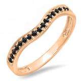 0.15 Carat (ctw) 10K Rose Gold Round Black Diamond Ladies Anniversary Wedding Band Guard Ring