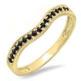 0.15 Carat (ctw) 10K Yellow Gold Round Black Diamond Ladies Anniversary Wedding Band Guard Ring