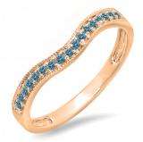 0.15 Carat (ctw) 10K Rose Gold Round Blue Diamond Ladies Anniversary Wedding Band Guard Ring