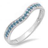 0.15 Carat (ctw) 10K White Gold Round Blue Diamond Ladies Anniversary Wedding Band Guard Ring