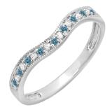 0.15 Carat (ctw) 14K White Gold Round Blue & White Diamond Ladies Anniversary Wedding Band Guard Ring