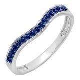 0.15 Carat (ctw) 10K White Gold Round Blue Sapphire Ladies Anniversary Wedding Band Guard Ring