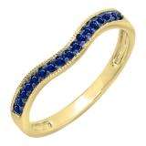 0.15 Carat (ctw) 10K Yellow Gold Round Blue Sapphire Ladies Anniversary Wedding Band Guard Ring