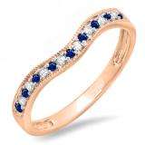 0.15 Carat (ctw) 10K Rose Gold Round Blue Sapphire & White Diamond Ladies Anniversary Wedding Band Guard Ring