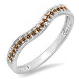 0.15 Carat (ctw) 10K White Gold Round Champagne Diamond Ladies Anniversary Wedding Band Guard Ring