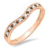 0.15 Carat (ctw) 10K Rose Gold Round Champagne & White Diamond Ladies Anniversary Wedding Band Guard Ring