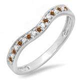 0.15 Carat (ctw) 14K White Gold Round Champagne & White Diamond Ladies Anniversary Wedding Band Guard Ring