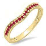 0.15 Carat (ctw) 10K Yellow Gold Round Red Ruby Ladies Anniversary Wedding Band Guard Ring