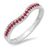 0.15 Carat (ctw) 14K White Gold Round Red Ruby Ladies Anniversary Wedding Band Guard Ring