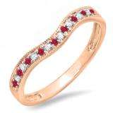 0.15 Carat (ctw) 14K Rose Gold Round Red Ruby & White Diamond Ladies Anniversary Wedding Band Guard Ring