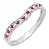 0.15 Carat (ctw) 14K White Gold Round Red Ruby & White Diamond Ladies Anniversary Wedding Band Guard Ring