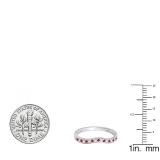 0.15 Carat (ctw) 14K White Gold Round Red Ruby & White Diamond Ladies Anniversary Wedding Band Guard Ring