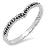 0.10 Carat (ctw) 14k White Gold Round Real Black Diamond Ladies Wedding Stackable Band Anniversary Guard Chevron Ring 1/10 CT