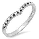 0.10 Carat (ctw) 10k White Gold Round Real BlacK & White Diamond Ladies Wedding Stackable Band Anniversary Guard Chevron Ring 1/10 CT