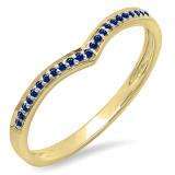 0.10 Carat (ctw) 14k Yellow Gold Round Real Blue Sapphire Ladies Wedding Stackable Band Anniversary Guard Chevron Ring 1/10 CT