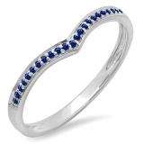 0.10 Carat (ctw) 18k White Gold Round Real Blue Sapphire Ladies Wedding Stackable Band Anniversary Guard Chevron Ring 1/10 CT