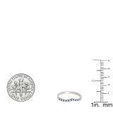 0.10 Carat (ctw) 10k White Gold Round Real Blue Sapphire & White Diamond Ladies Wedding Stackable Band Anniversary Guard Chevron Ring 1/10 CT
