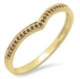 0.10 Carat (ctw) 10k Yellow Gold Round Real Champagne Diamond Ladies Wedding Stackable Band Anniversary Guard Chevron Ring 1/10 CT