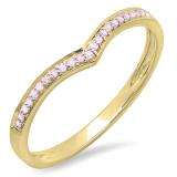 0.10 Carat (ctw) 10k Yellow Gold Round Real Pink Sapphire Ladies Wedding Stackable Band Anniversary Guard Chevron Ring 1/10 CT
