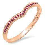 0.10 Carat (ctw) 14k Rose Gold Round Real Red Ruby Ladies Wedding Stackable Band Anniversary Guard Chevron Ring 1/10 CT