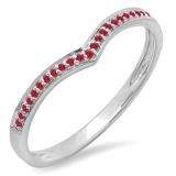 0.10 Carat (ctw) 14k White Gold Round Real Red Ruby Ladies Wedding Stackable Band Anniversary Guard Chevron Ring 1/10 CT