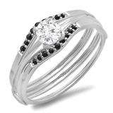 0.12 Carat (ctw) 10K White Gold Round Black Diamond Ladies Anniversary Enhancer Guard Wedding Band
