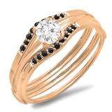 0.12 Carat (ctw) 14K Rose Gold Round Black Diamond Ladies Anniversary Enhancer Guard Wedding Band