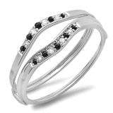 0.12 Carat (ctw) 14K White Gold Round Black & White Diamond Ladies Anniversary Enhancer Guard Wedding Band