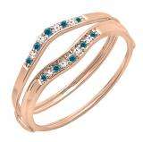 0.12 Carat (ctw) 10K Rose Gold Round Blue & White Diamond Ladies Anniversary Enhancer Guard Wedding Band