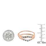 0.12 Carat (ctw) 10K Rose Gold Round Blue & White Diamond Ladies Anniversary Enhancer Guard Wedding Band