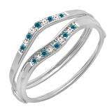 0.12 Carat (ctw) 14K White Gold Round Blue & White Diamond Ladies Anniversary Enhancer Guard Wedding Band